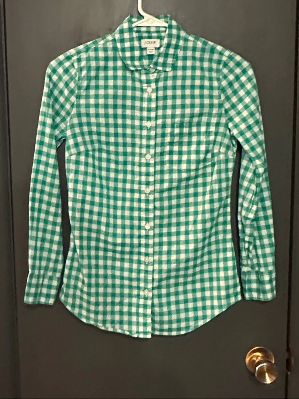 J.Crew Green White Gingham Button-Down Shirt XXS Petite NWOT